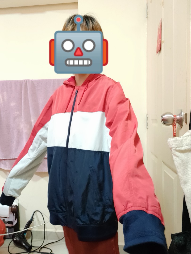 Red white and navy blue top windbreaker