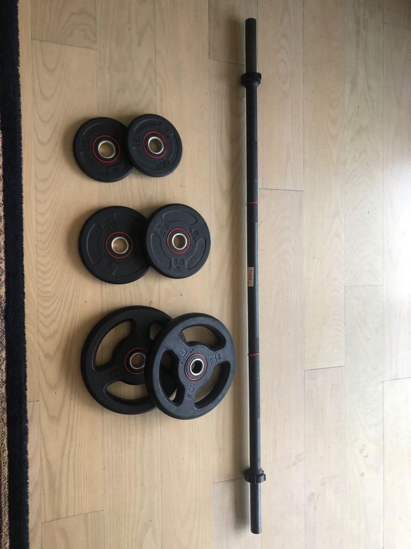 Decathlon barbell set, Sports Equipment, Exercise & Fitness, Weights