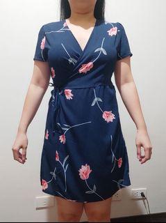 Dress Short Sleeves Navy Blue Floral