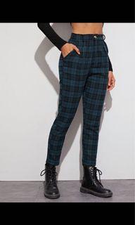 Green Checkered High Rise Tapered Pants