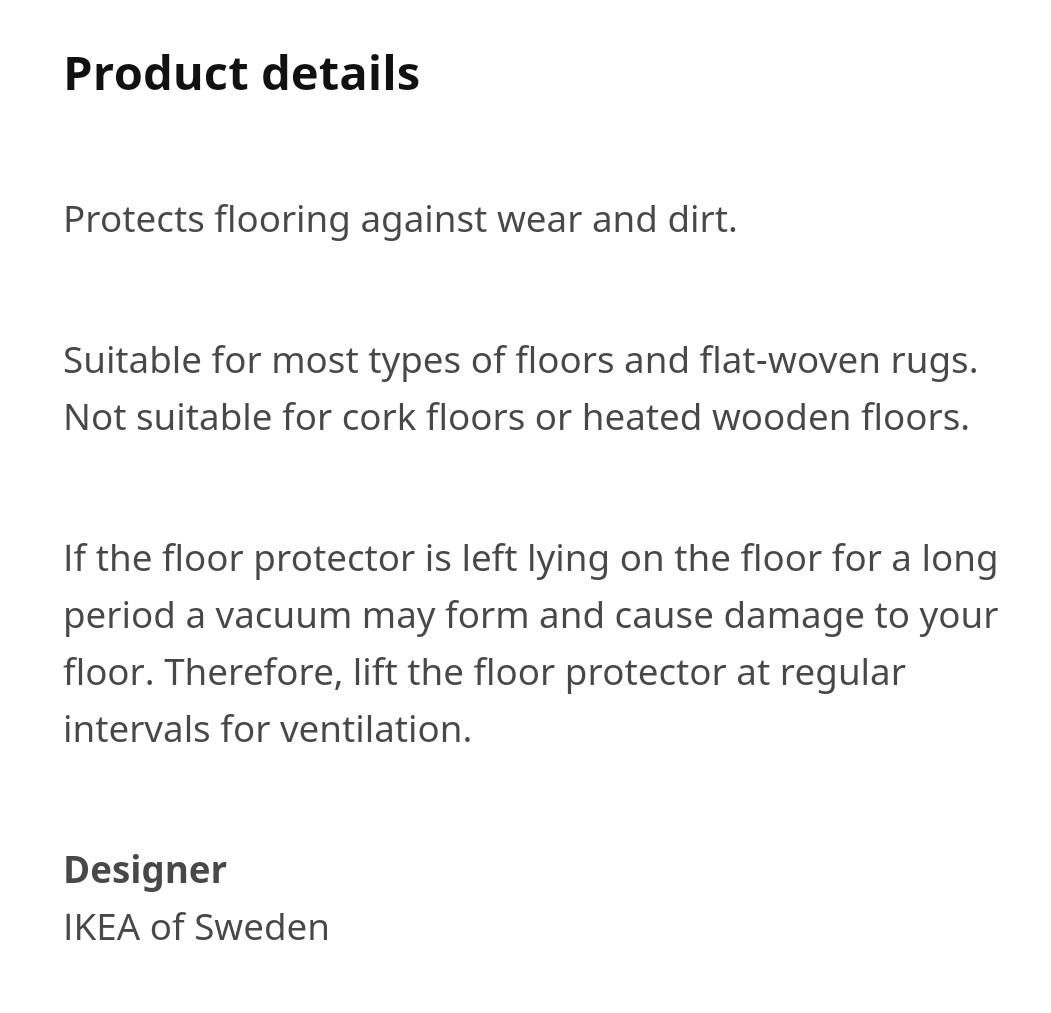 Ikea Kolon Floormat , Floor Protection, Chair mat, Furniture & Home