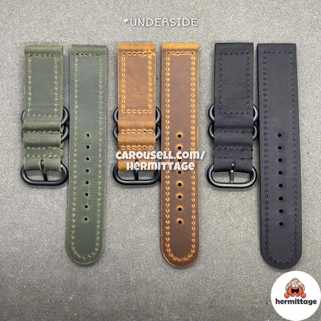 INSTOCK 20MM 22MM FULL LEATHER ZULU WATCH STRAP GREEN BROWN BLACK. fitted on rolex yachtmaster as seen in pic3 4 also suitable for other sports classic vintage dress watch Men s Fashion Watches