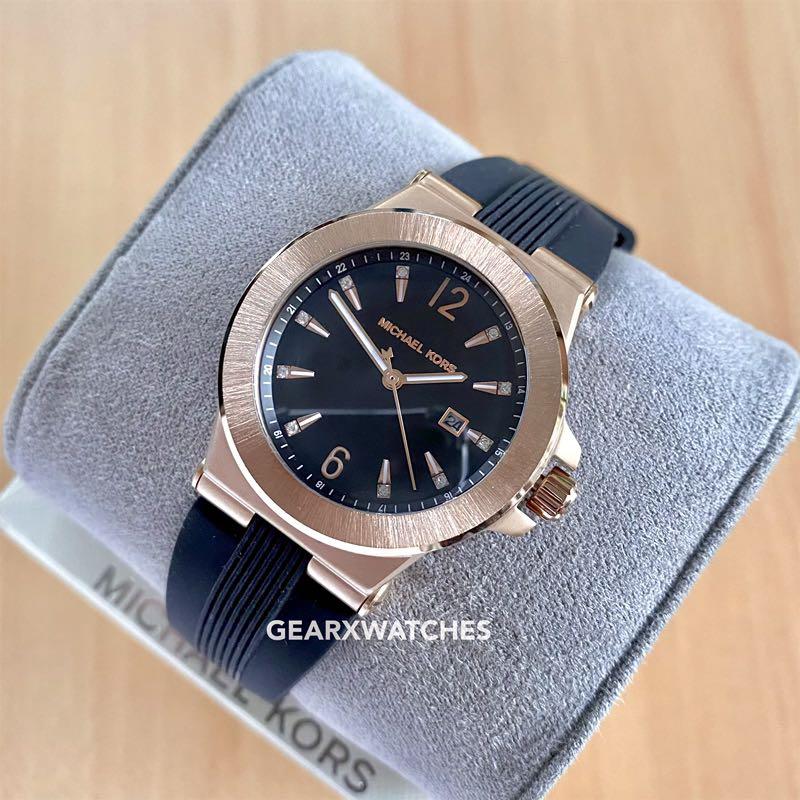 Michael kors black store rose gold watch