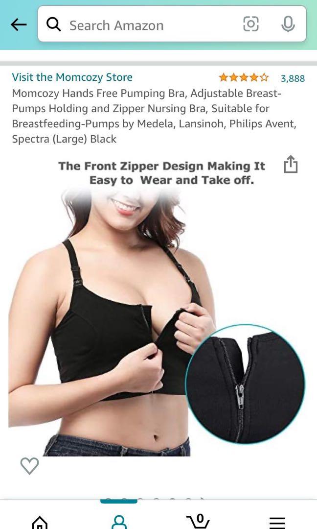 Hands Free Pumping Bra, Adjustable Breast-Pumps Holding and Zipper Nursing  Bra, Suitable for Breastfeeding-Pumps by Medela, Lansinoh, Philips Avent,  Spectra (Large) Black