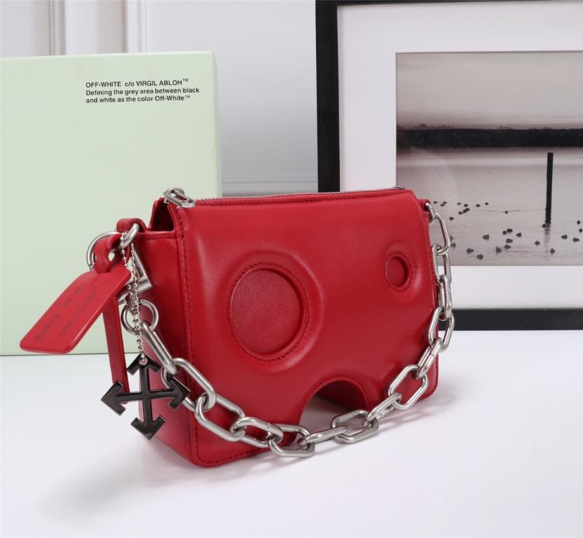 OFF-WHITE: Burrow 15 Off White leather bag with holes - Red