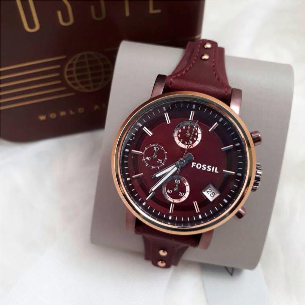 Original 100 Fossil Watch Wine Boyfriend Woman ES4114 Fesyen