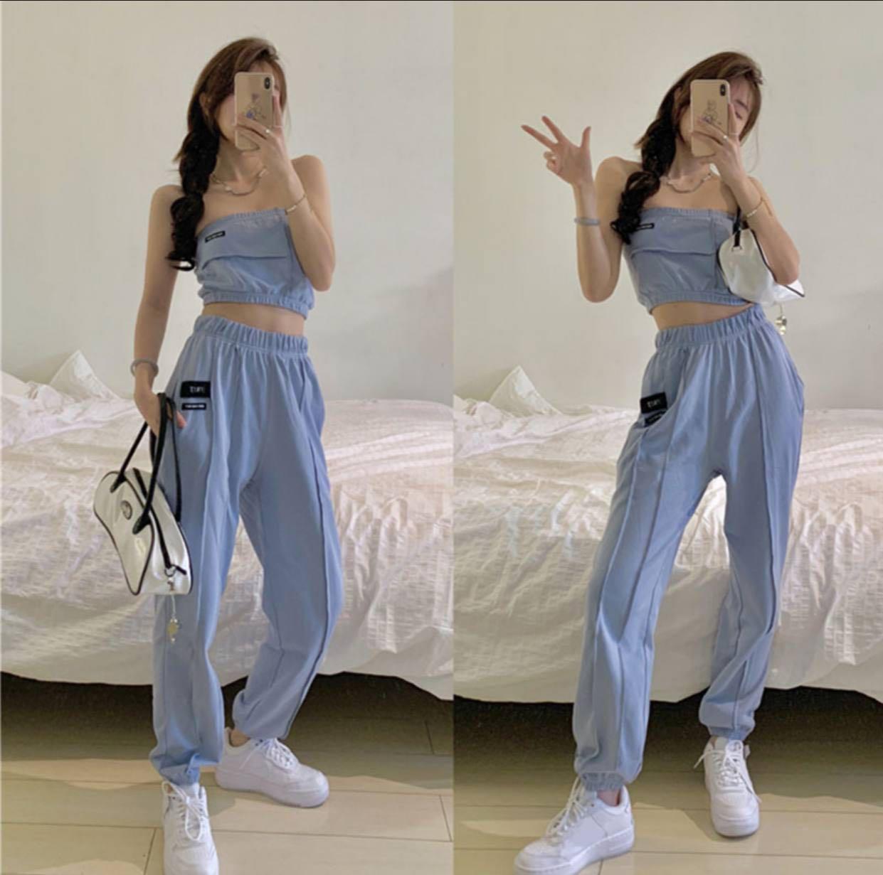 Pastel blue sweatpants and tube set Women s Fashion Dresses
