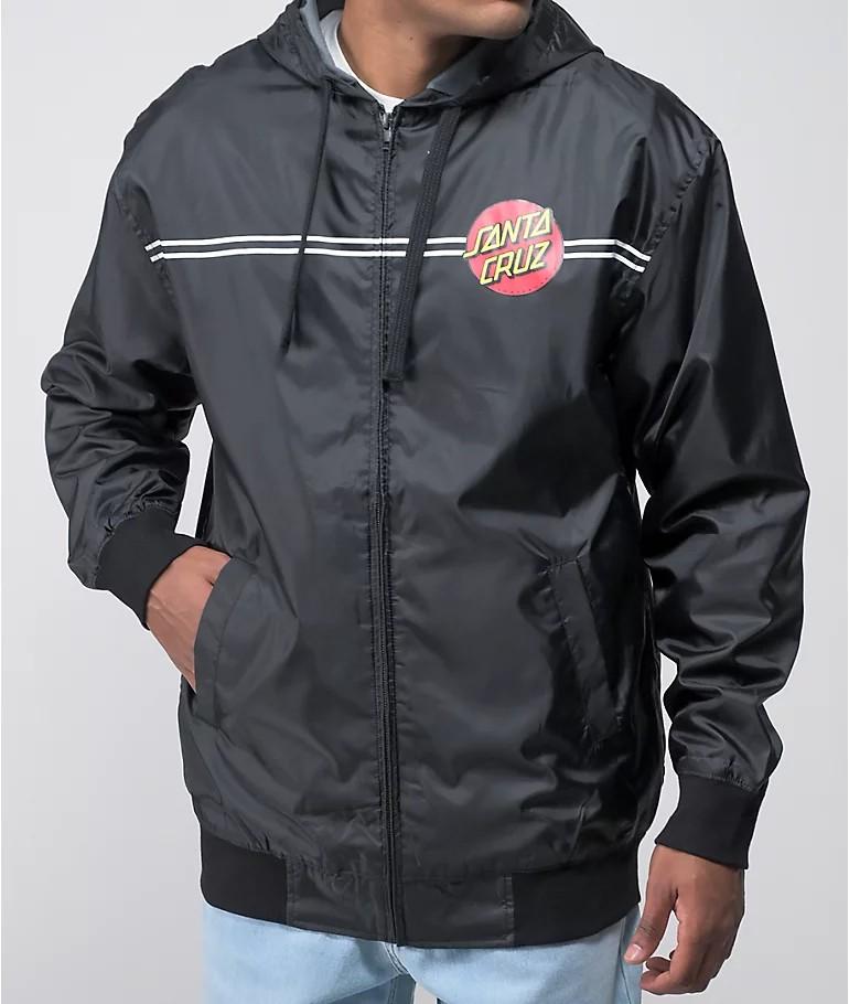 Santa Cruz Classic Dot Black Hooded Windbreaker Jacket