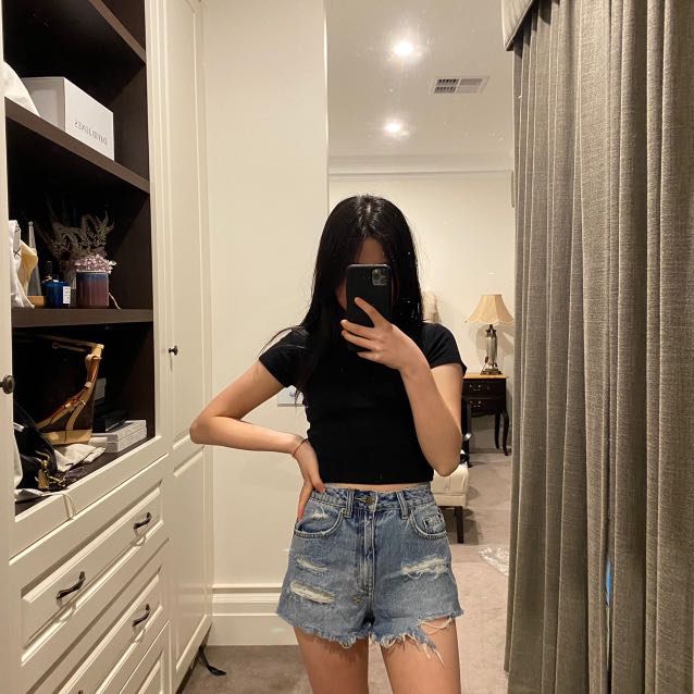 KSUBI HIGH WAISTED BLUE DENIM SHORTS 