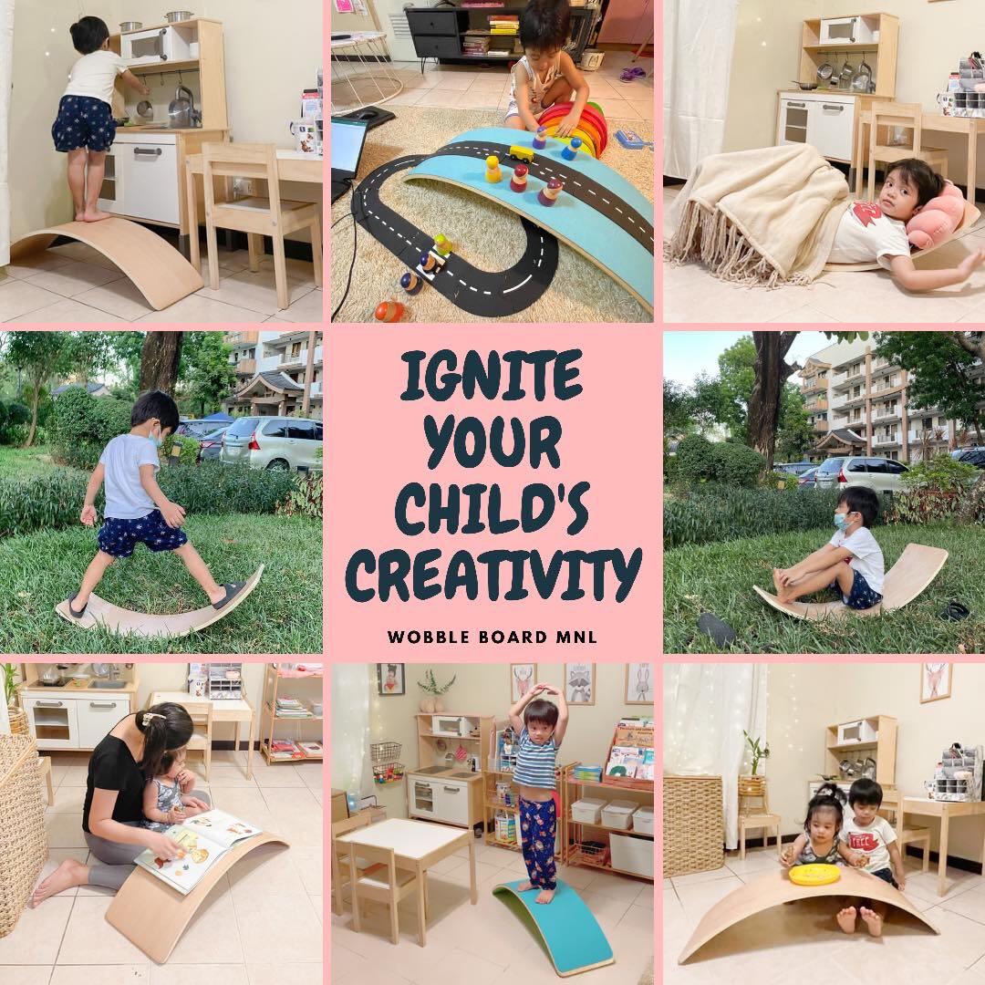 Wooden Wobble Board (Category: Infant Playtime) located in Cainta. Submitted by krishoppe. (Listing ID 1109576747, Image 2). Description: Wooden Wobble Board ❤️👶🏻 👶🏻UNLIMITED WAYS TO PLAY - It can be a slide, seesaw, tunnel, boat, rocker, table, balancing board, stepping stone, racetrack, lounge chair, soccer goal or bridge, fitness equipment, endless possibilities of free and creative play. 👶🏻DEVELOP MULTIPLE SKILLS - It stimulates the ves