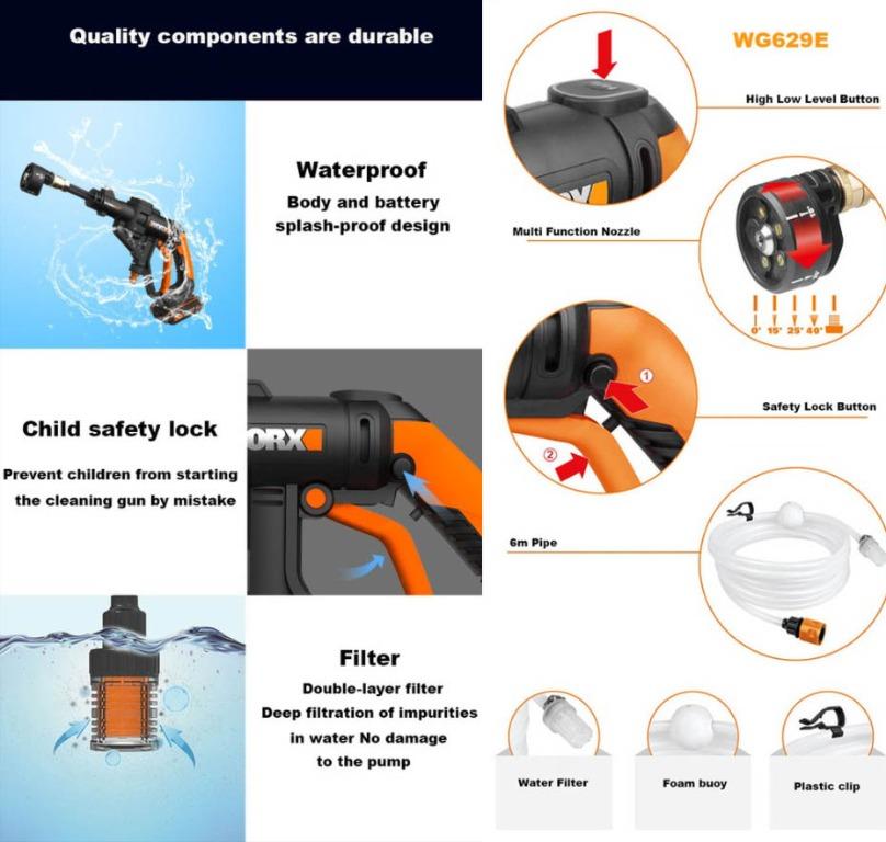 WORX Water Jet Cordless Brushless High Pressure Cleaner HydroShot