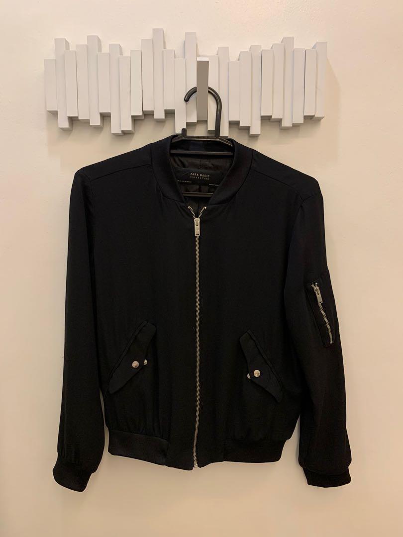 Zara black outlet bomber jacket womens