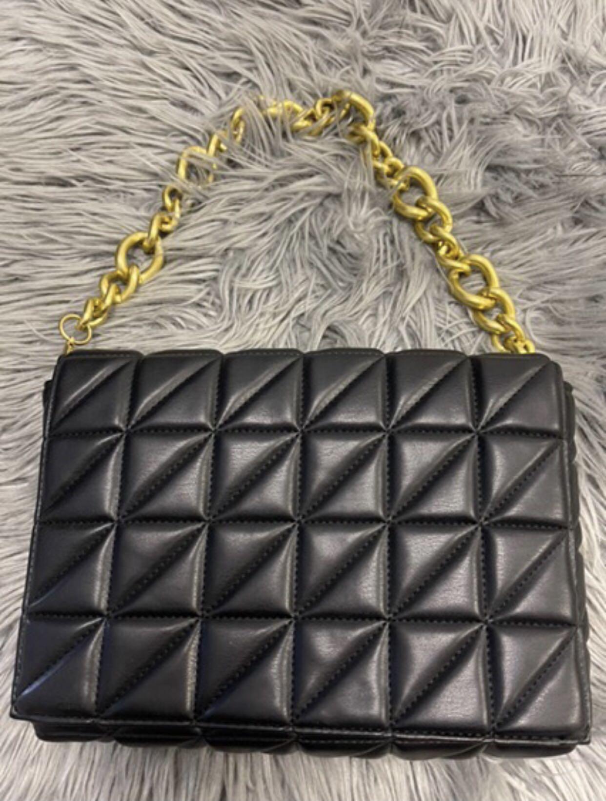 ZARA quilted shoulder bag with chain, Luxury, Bags & Wallets on Carousell