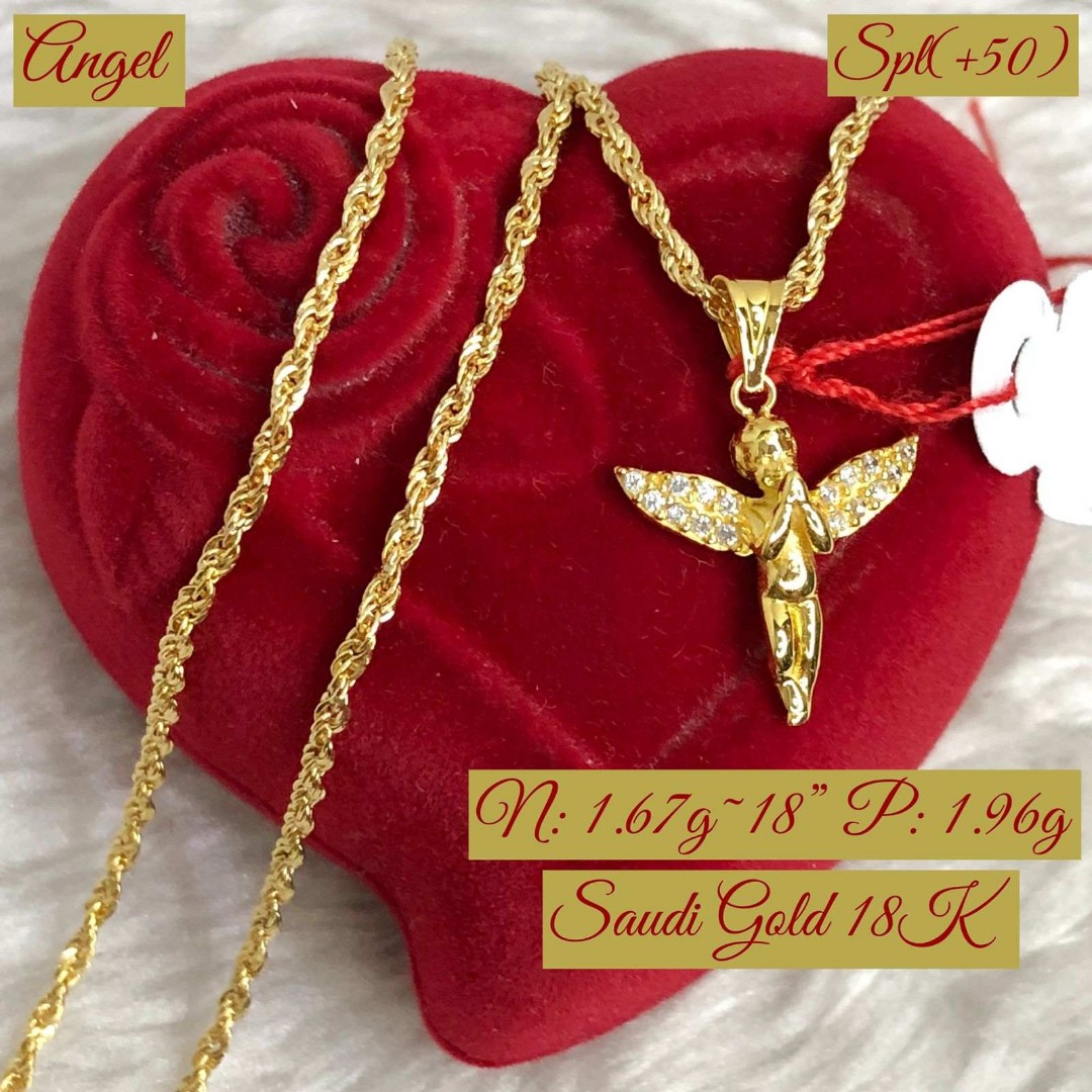 18k Saudi Gold Necklace Rope Chain 18 + Angel Pendant ,, Women's Fashion,  Jewelry & Organizers, Necklaces on Carousell