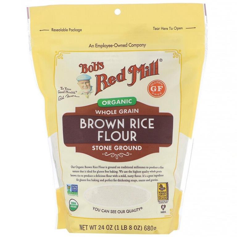 有機糙米粉比白米含有更低的澱粉 纖維比白米高得多 保留更多的有益物 例如維生素和礦物質 改善毛孩便秘產地 美國bob S Red Mill 全穀物有機糙米粉