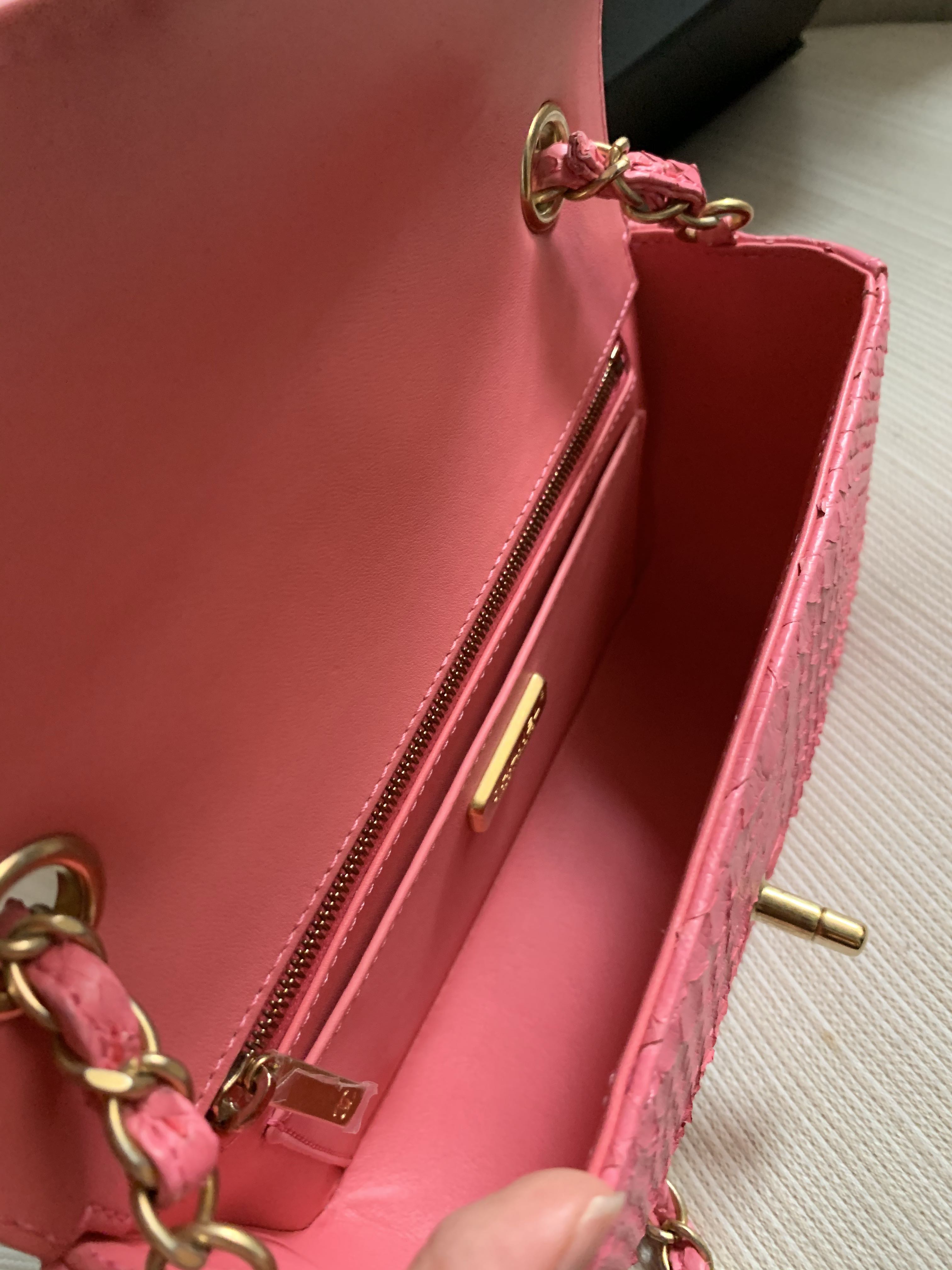 BNIB Chanel Mini Rectangular GHW (Python) (Category: Bags & Wallets) located in Singapore. Submitted by chanelcoco55 (Listing ID 1109934999, Image 3). Description: Brand New Chanel Mini Rectangular (Python) Pink / Aged GHW (Rare, discontinued & limited) Series #23 Comes with Full set: Box, Dust bag, Authentic card, CITIES and Original Receipt! Premium Price 😊 Such A Beautiful Piece!!! .