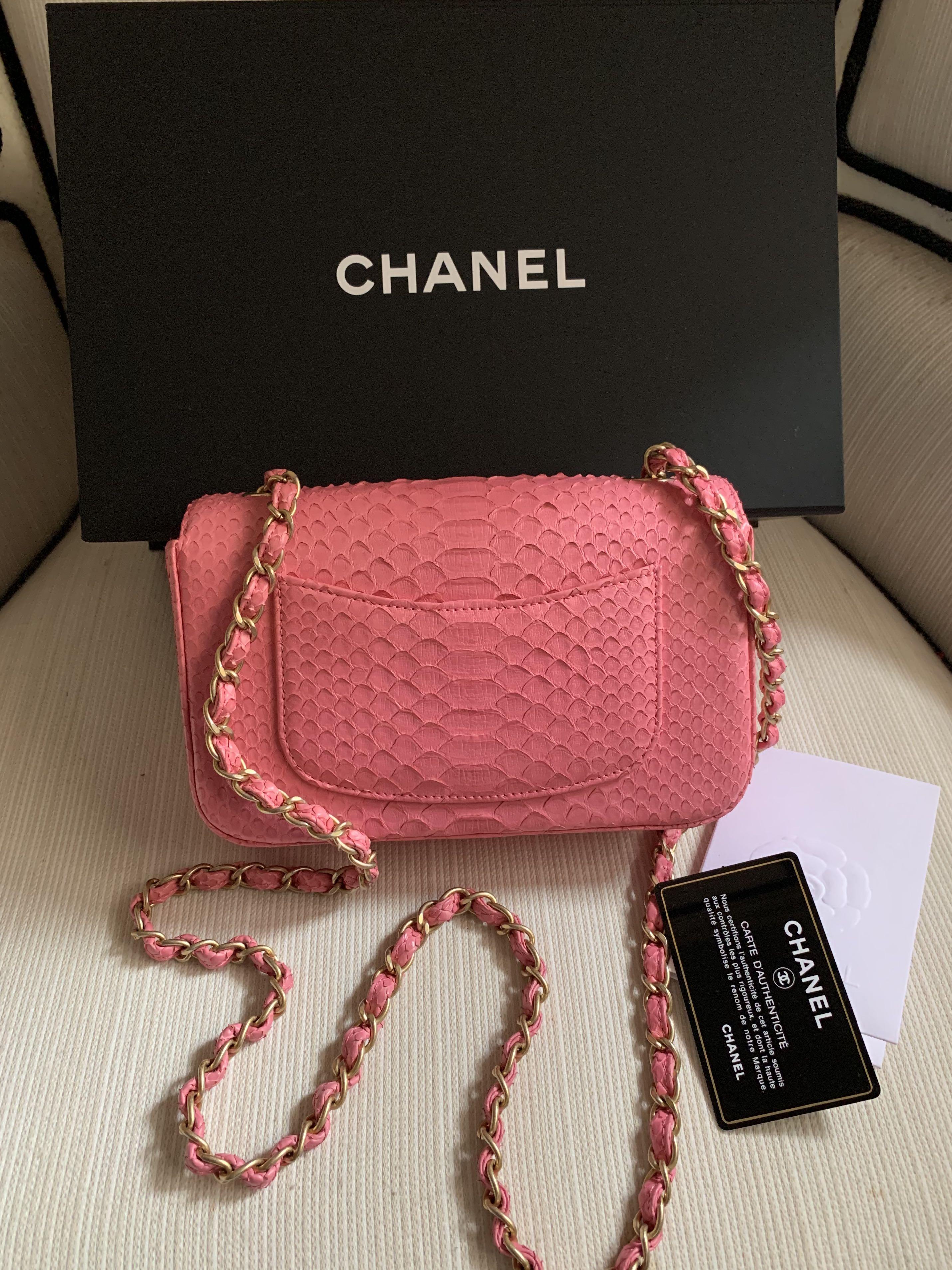 BNIB Chanel Mini Rectangular GHW (Python) (Category: Bags & Wallets) located in Singapore. Submitted by chanelcoco55 (Listing ID 1109934999, Image 2). Description: Brand New Chanel Mini Rectangular (Python) Pink / Aged GHW (Rare, discontinued & limited) Series #23 Comes with Full set: Box, Dust bag, Authentic card, CITIES and Original Receipt! Premium Price 😊 Such A Beautiful Piece!!! .