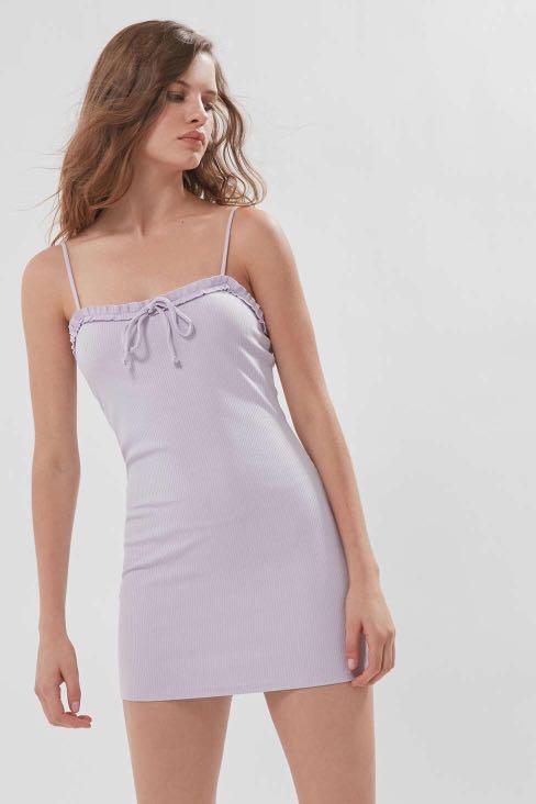 Ribbed Ruffle Bodycon Mini Dress 