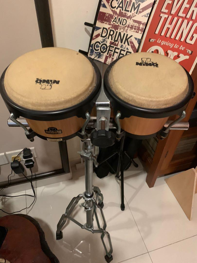 Bongo drums with stand, Hobbies & Toys, Music & Media, Musical Instruments on Carousell
