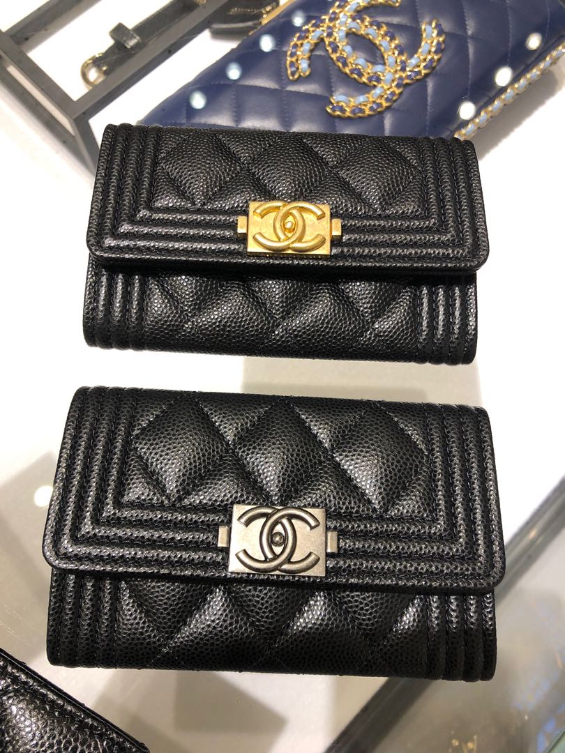 Chanel Boy Flap Card Holder Quilted Lambskin Goldtone Black in Lambskin  with Goldtone  US