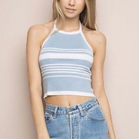 Brandy Melville Knitted Ribbed Halter Top, Women's Fashion, Tops