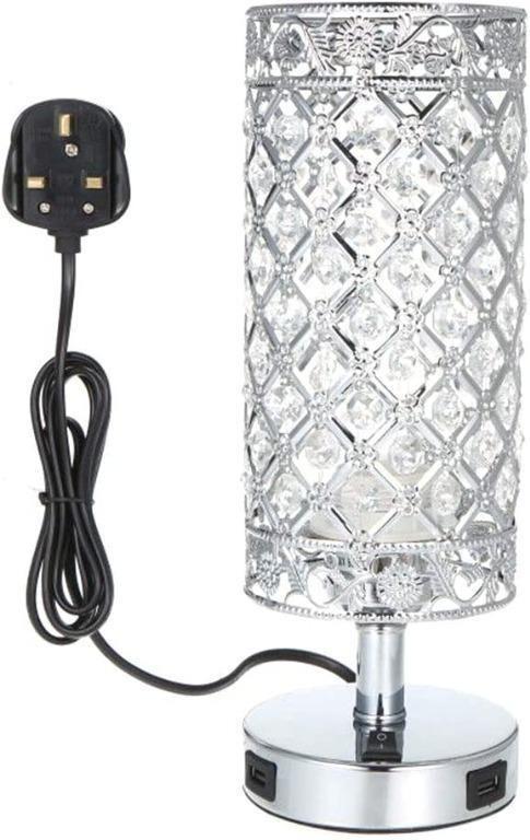 F3053 Crystal Bedside Table Lamp with Dual USB,Tomshin-e Modern