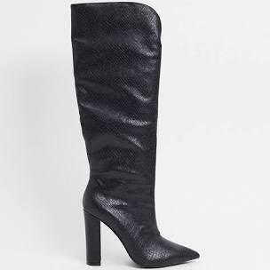 High knee boot heels black