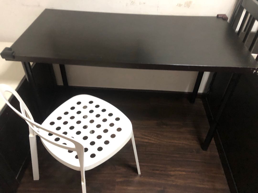IKEA black desk and white Chair, Furniture & Home Living, Furniture