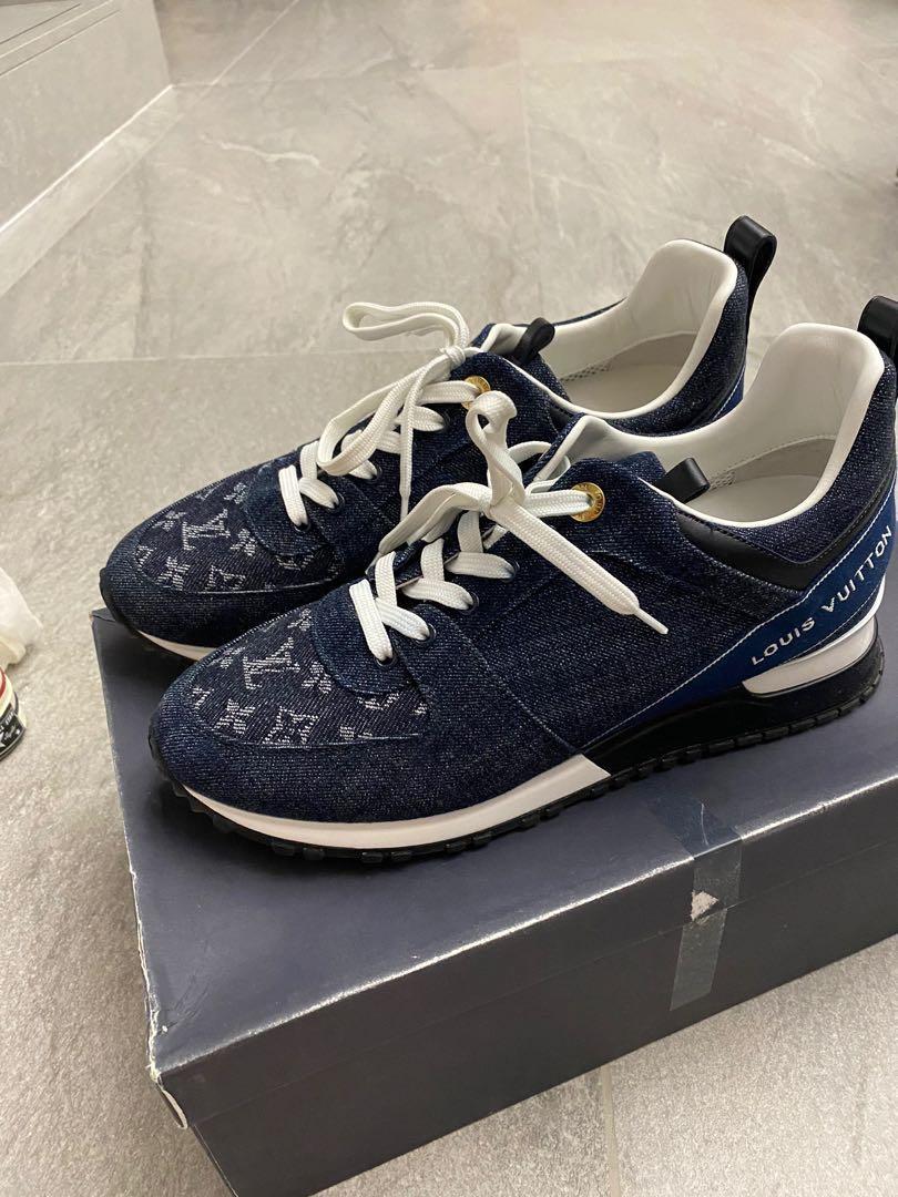 Replica Louis Vuitton Women's Run 55 Sneakers In Blue Monogram Denim