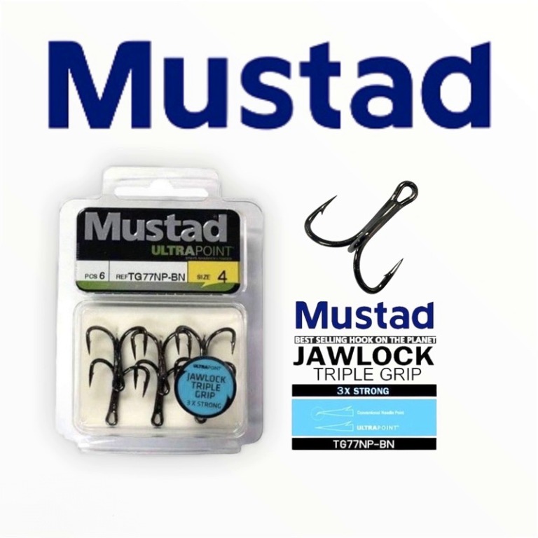 Mustad Jawlock Triple Grip Treble hook 3x, Sports Equipment, Fishing on  Carousell