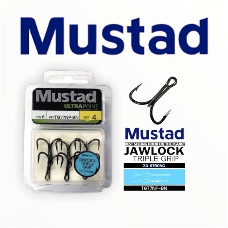 Mustad Jawlock Triple Grip Treble hook 3x, Sports Equipment