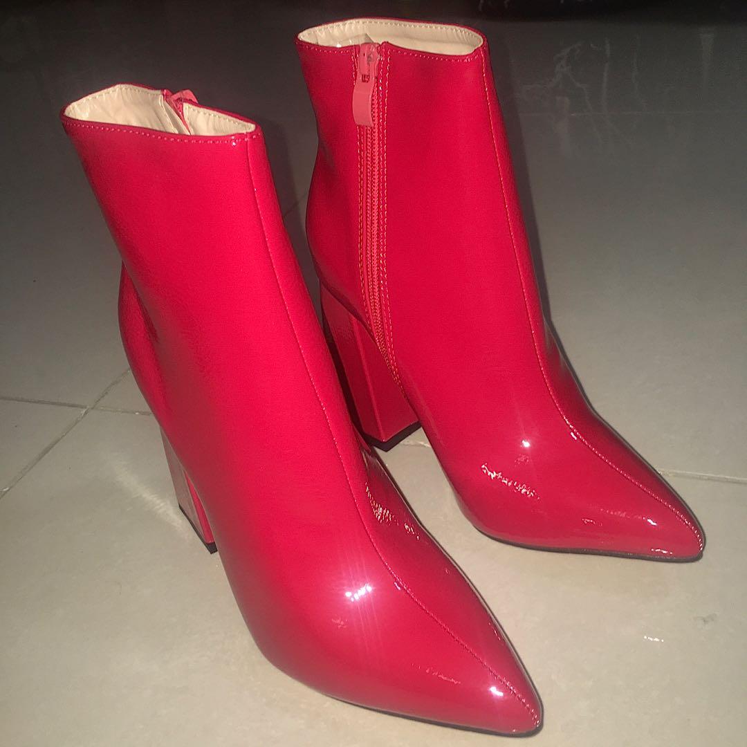Shiny red sale ankle boots