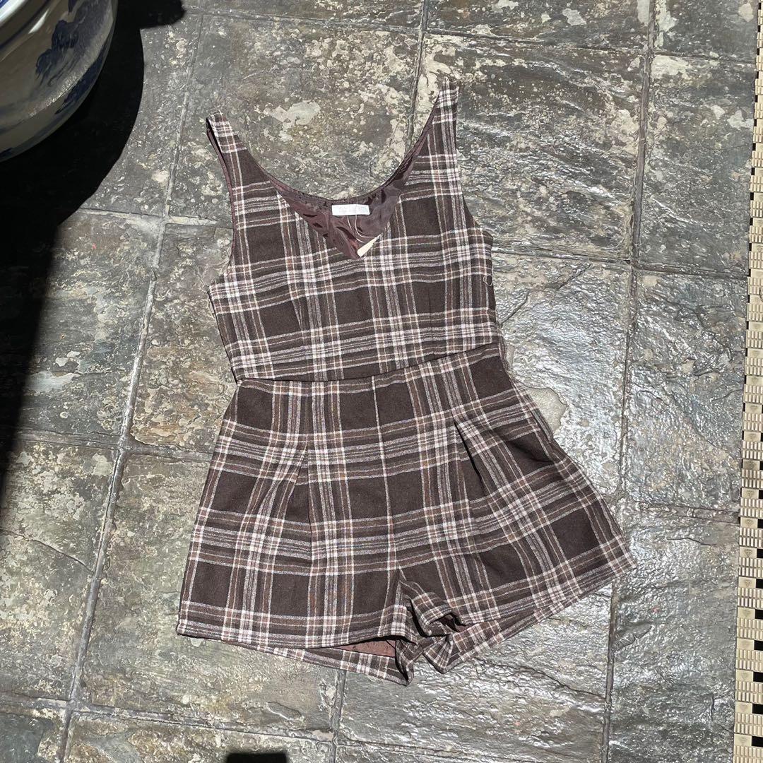 vintage LIZ LISA tweed checkered romper, Women's Fashion, Dresses ...