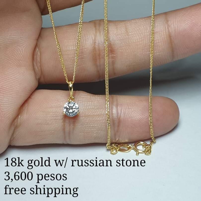 18k Gold Russian Stone Necklace