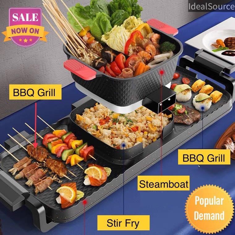 Hot Pot Barbecue Shabu One Pot Household Multi-function Detachable Electric  Oven Soup Roast Shabu Smokeless Electric Barbecue Plate Yuanyang Pot