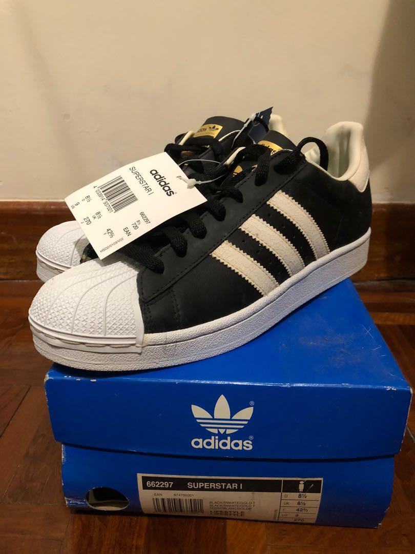 brysomme præst Tom Audreath Adidas original Superstar 1 one white black gold, 男裝, 鞋, 西裝鞋- Carousell