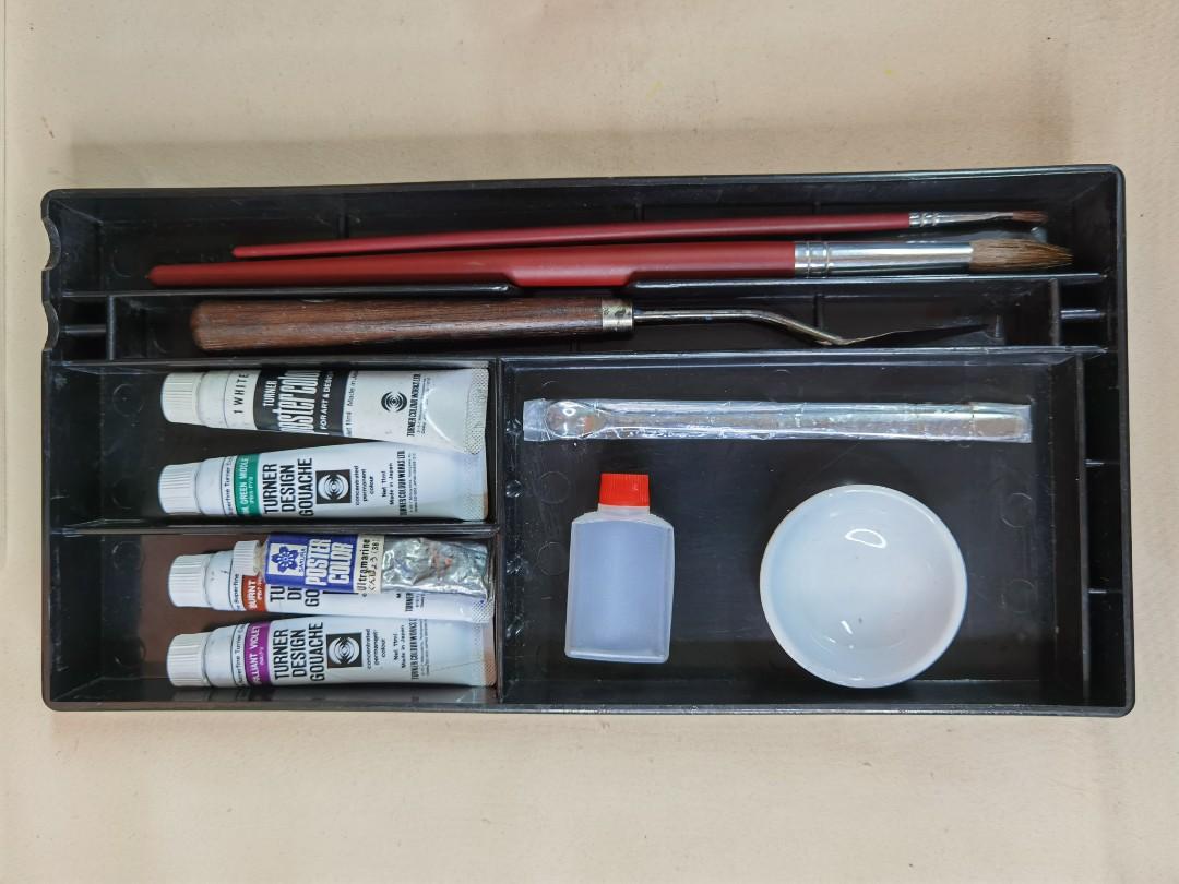 Art materials (Category: Craft Supplies & Tools) located in Valenzuela. Submitted by shikkufindsmla (Listing ID 1110100961, Image 1). Description: Art Set Includes: Kuretake Organizer (with built in brush rest for 2 brushes) 2 Brushes (0 flat brush and 15 round brush) 1 Japanese Palette Knife Ceramic Paint Dish Paint Mixing Spoon Water Dropper 5 Turner and Sakura Paints 80-90%Full (Gouache & Poster) Colors: Perm Green Burnt Sienna Brilliant Viole