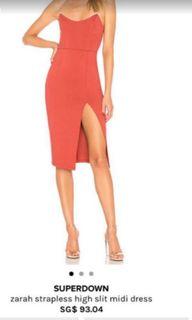 zarah strapless high slit midi dress