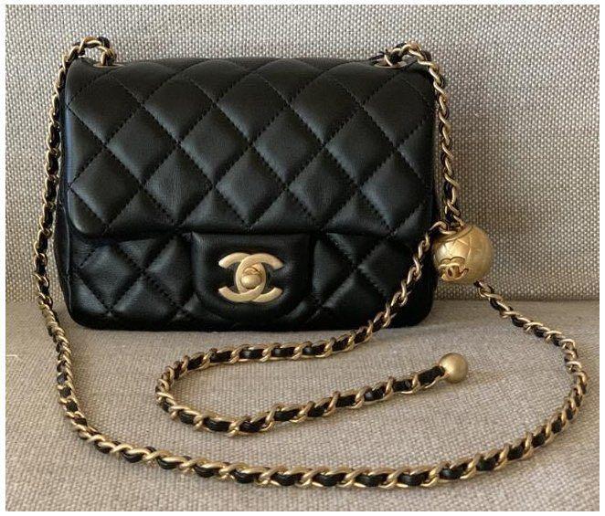 BNWT! 🖤 CHANEL 22C Black Gold Ball Pearl Crush 🖤 Wallet On Chain Flap Bag  GHW