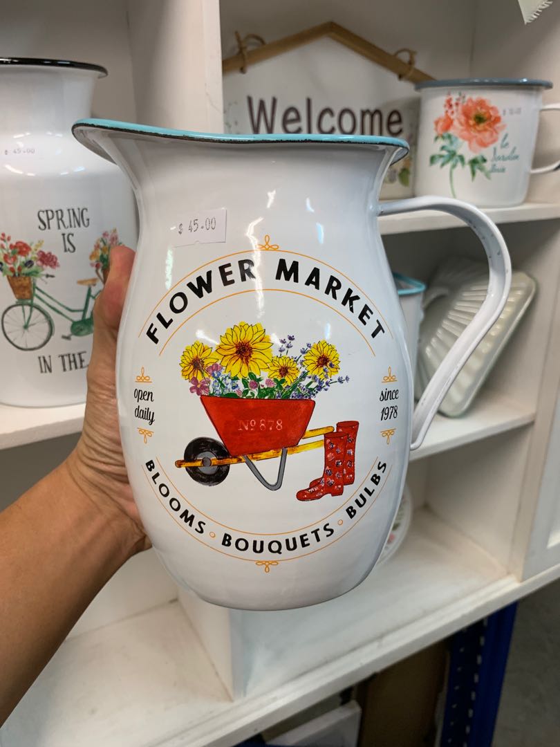 Flower market vase thick enamel container, Furniture & Home Living