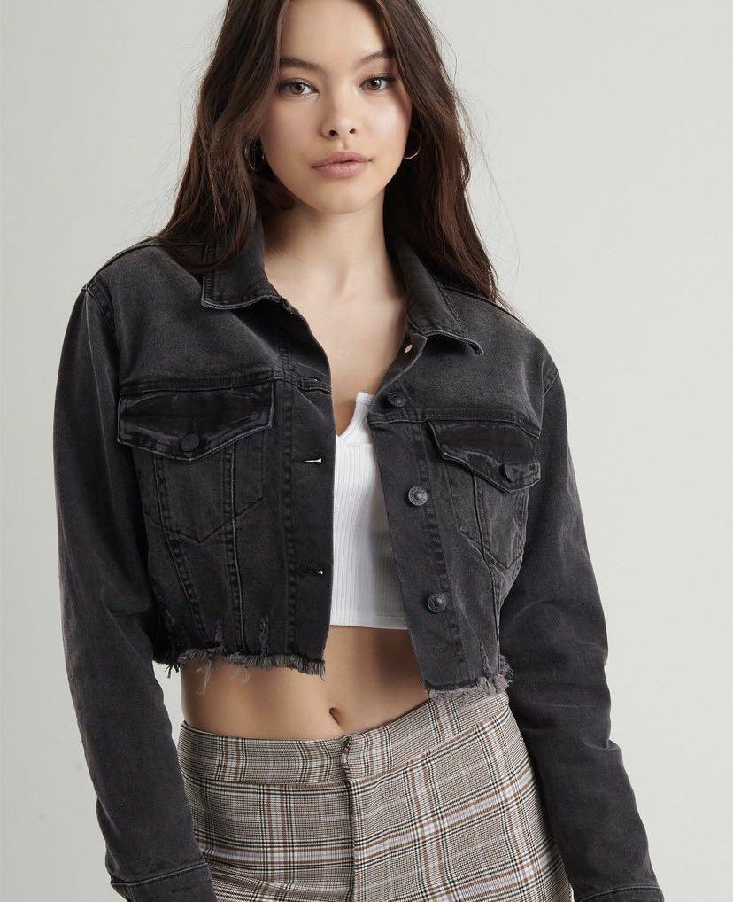 GARAGE CROPPED DENIM JACKET FADED BLACK 