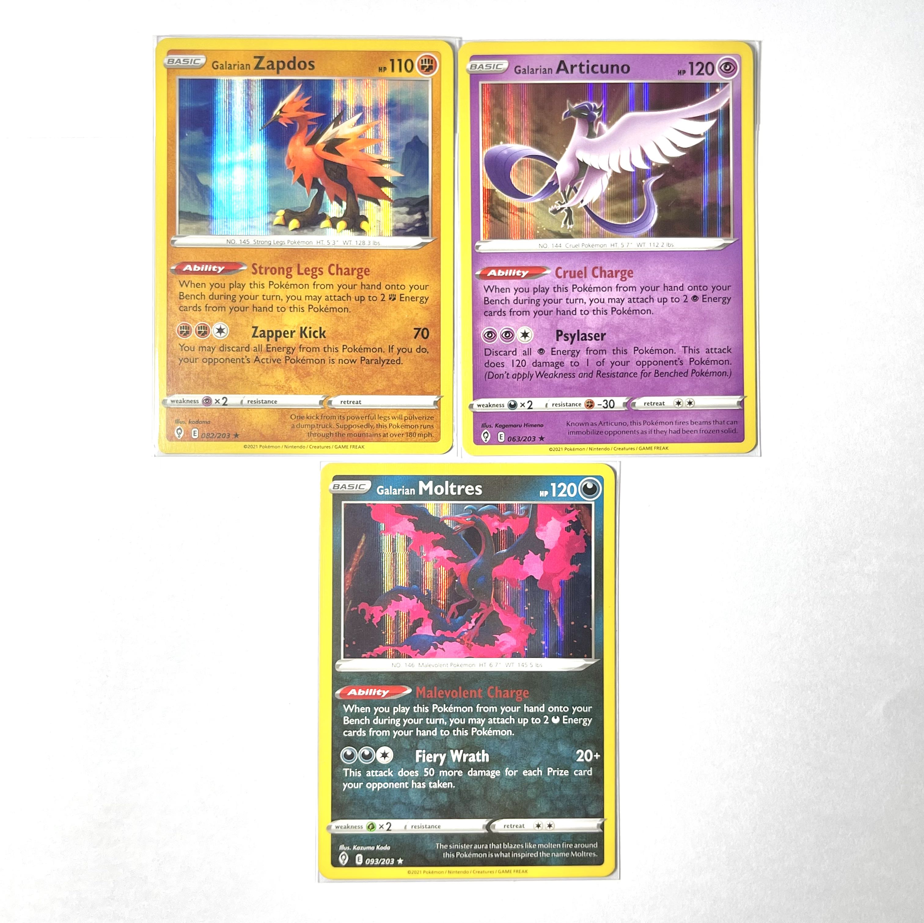 Galarian Moltres, Zapdos, Articuno - Holo Rare Pokemon Cards