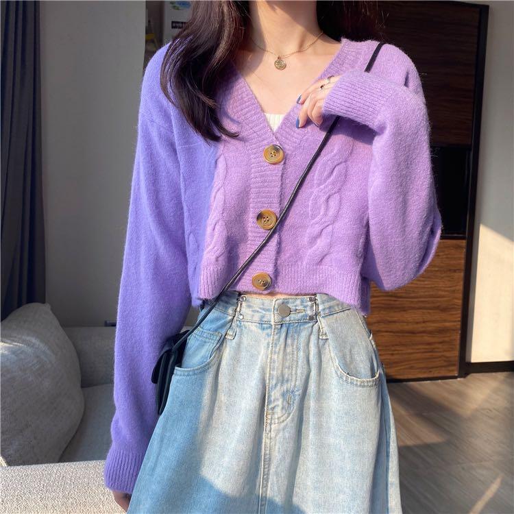 light purple cropped cardigan