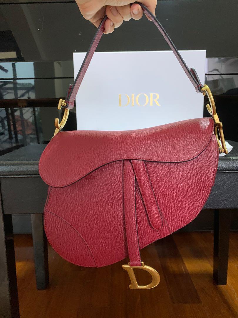 dior cherry red saddle bag