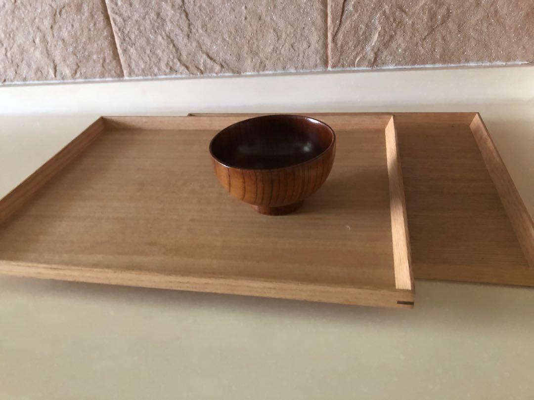 Muji Wooden Bowl and 2 Trays kitchenware, Furniture & Home Living