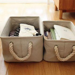 Natural Linen Storage Basket with Rope Handle