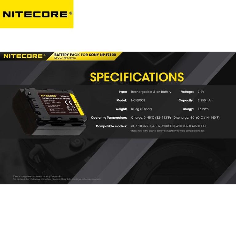 Nitecore NP-FZ100 Rechargeable Lithium Ion Battery (NC-BP002 For Sony)62863065781635114
