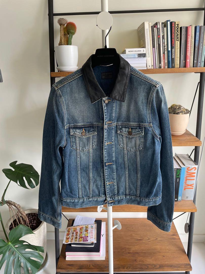 vintage gap denim jacket with leather collar.... - Depop