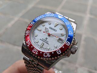 Pepsi / Batman Sub, White MOP Dial. Customized Watch Build, Seiko Movement. Made-to-order only!