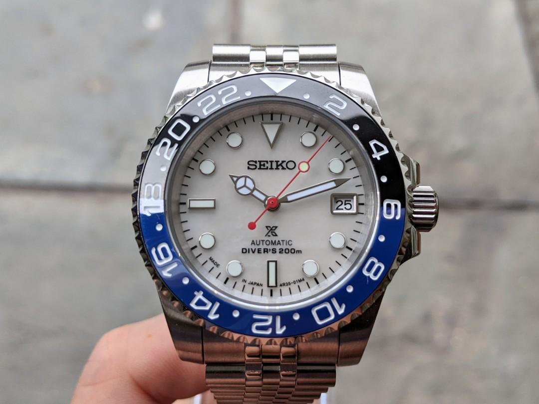 Sub Batman Watch Seiko Pepsi / Batman Sub, White MOP Dial. Customized Watch Build, Seiko ...